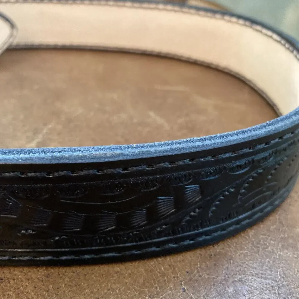 Black Tooled Leather Women's Belt